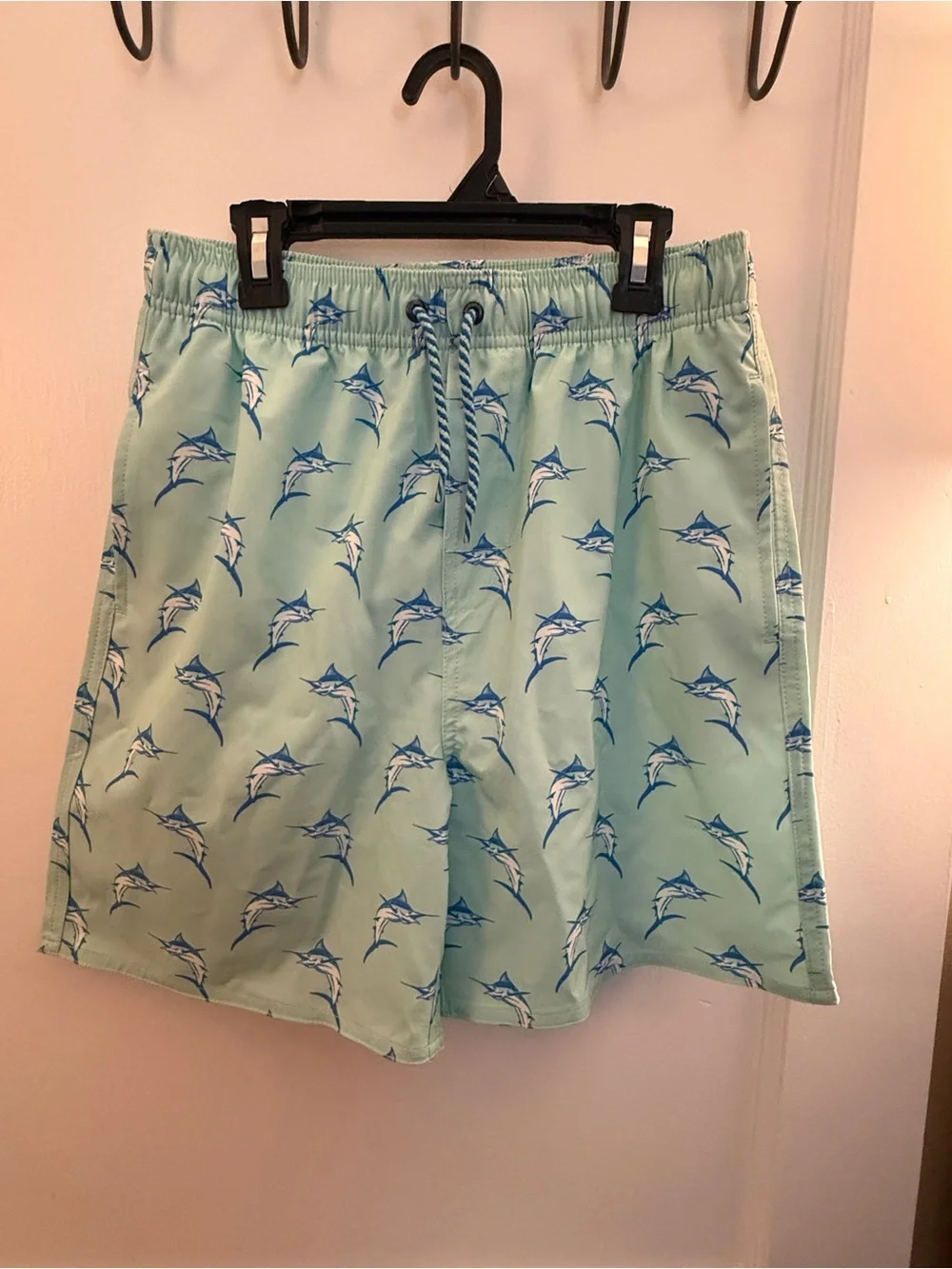 Class Club Light Aqua Swim Trunks with Blue Marlin Print